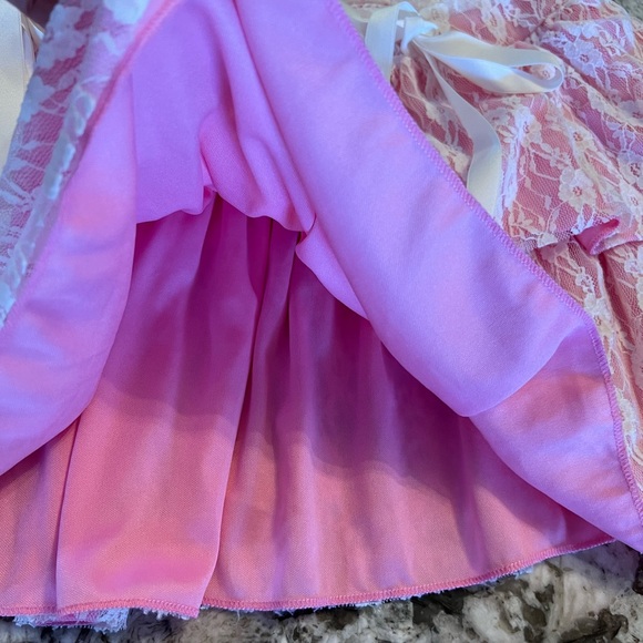 XL SHEIN MOD Knot Front Ruched Two Layer Hem Sexy Pink Lace Skirt Bows Kawaii - Picture 7 of 10